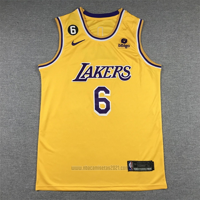 Camiseta Los Angeles Lakers LeBron James #6 Icon 2022-23 Amarillo